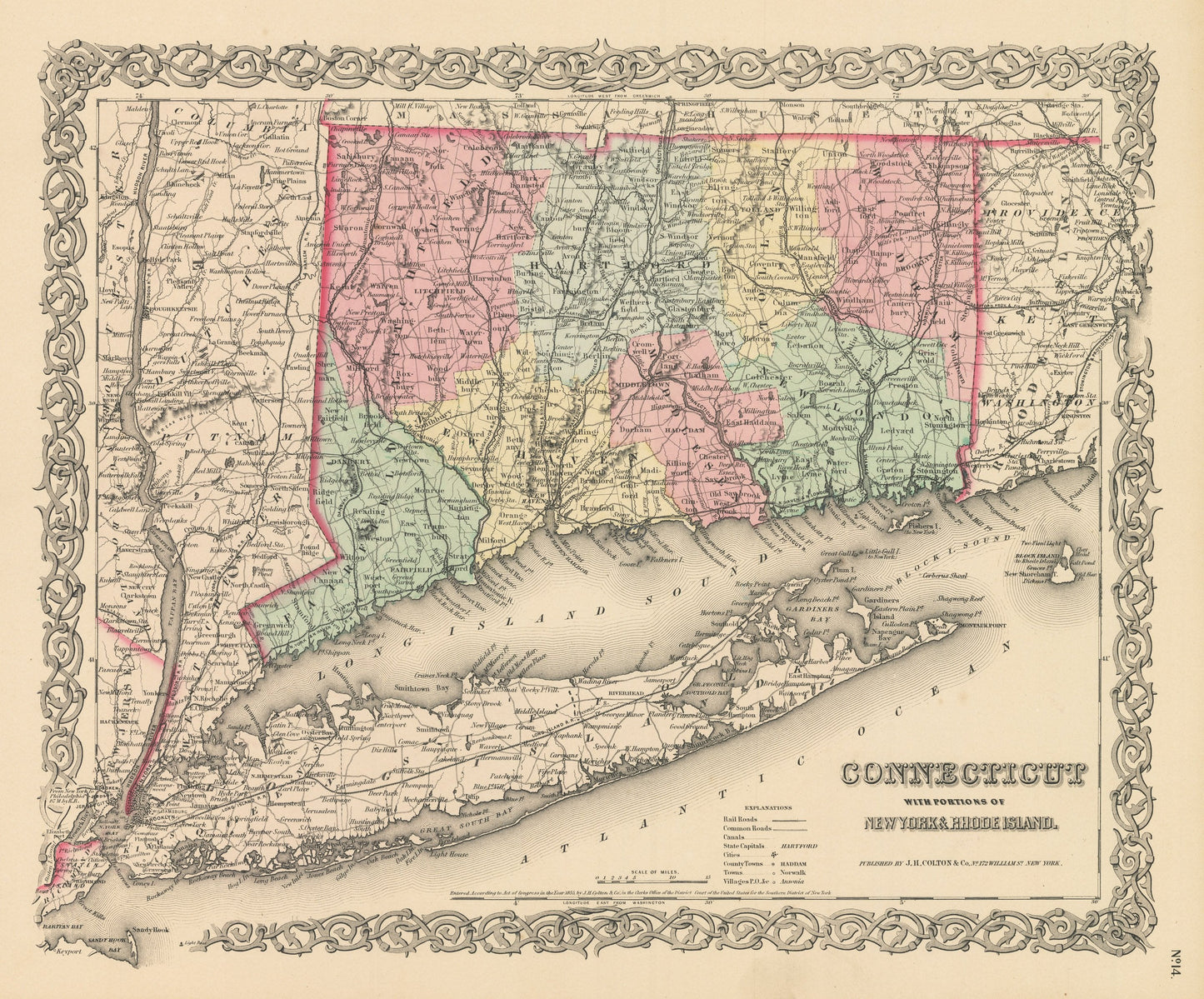 1856 Connecticut with Portions of New York & Rhode Island