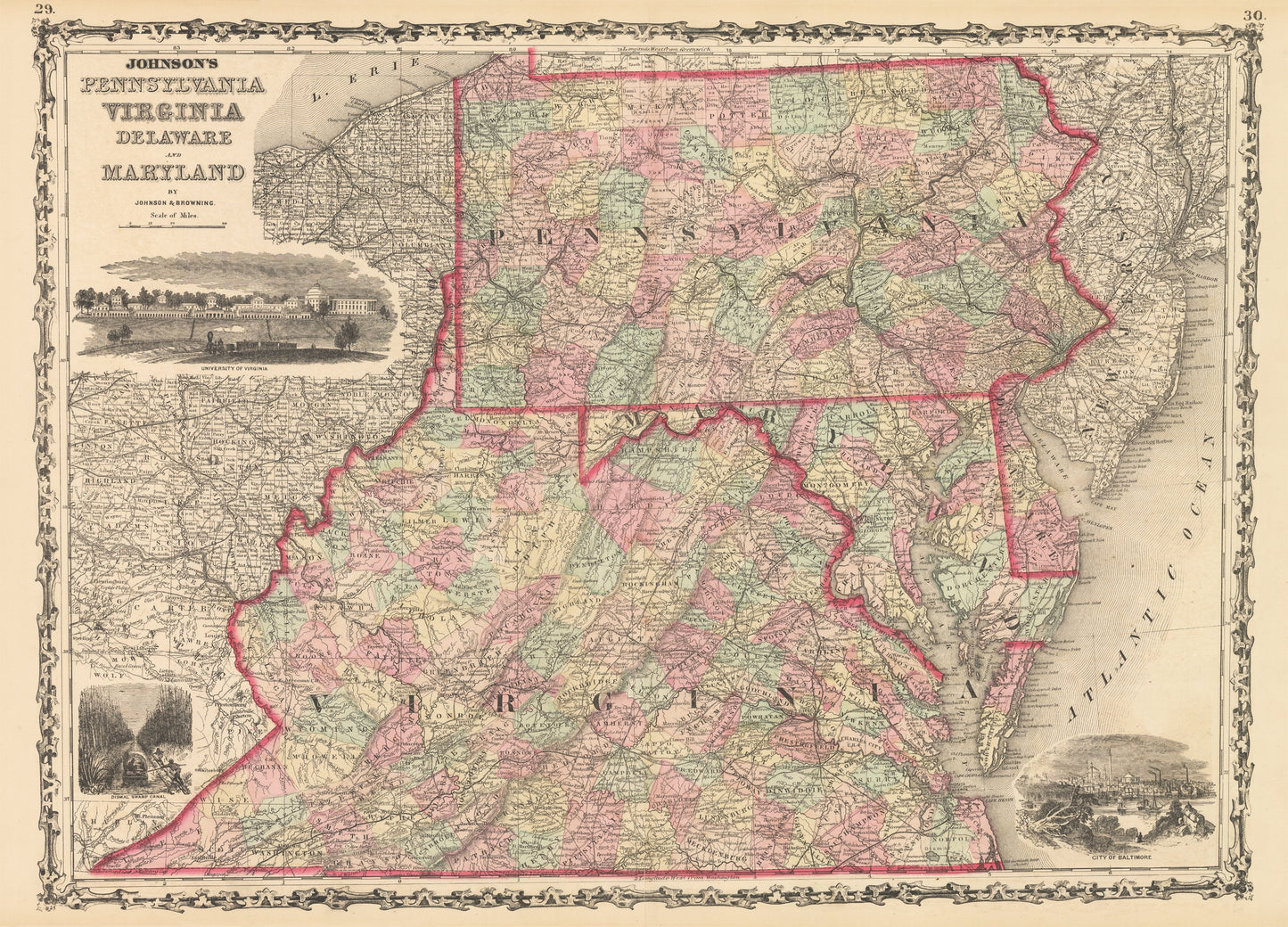 1861 Johnson's Pennsylvania Virginia Delaware and Maryland