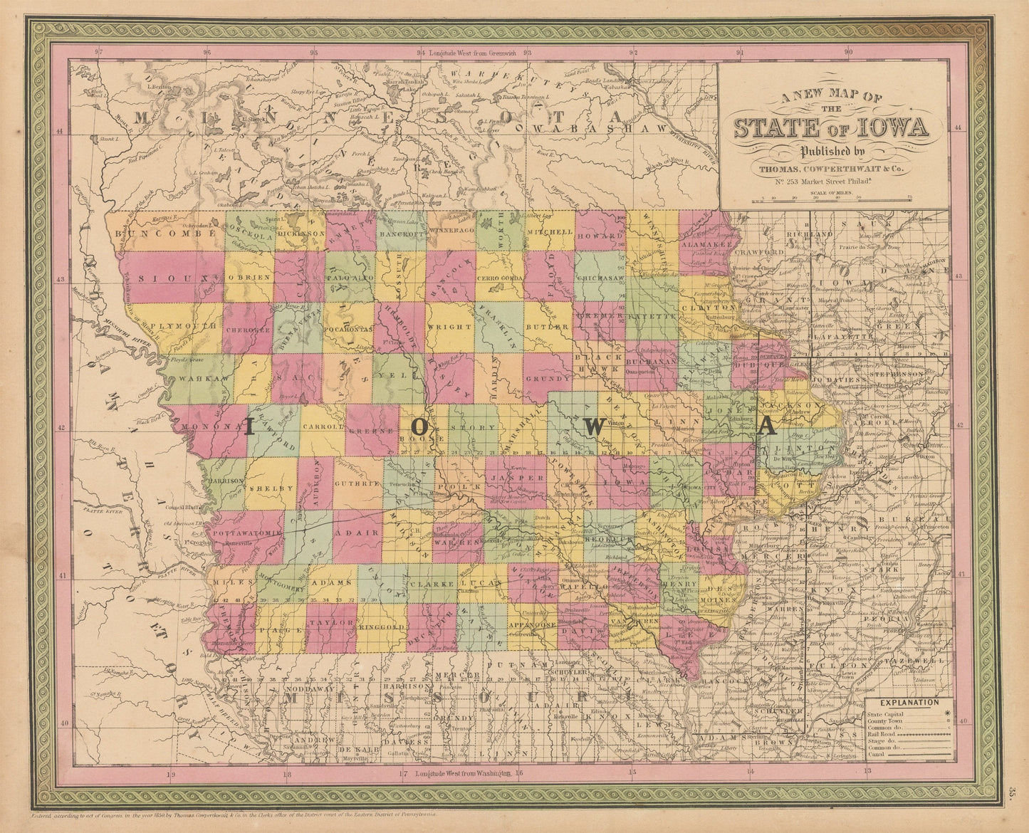 1852 A New Map of the State of Iowa