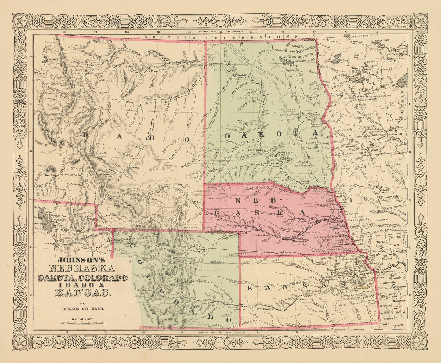 1863 Johnson's Nebraska, Dakota, Colorado, Idaho & Kansas