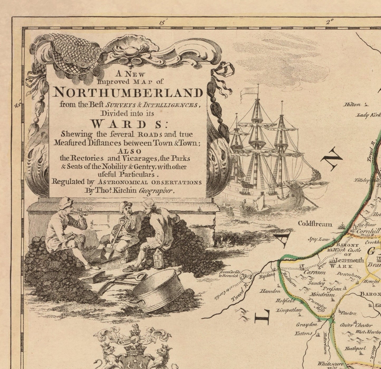 Northumberland Map dated 1760 divided into the wards