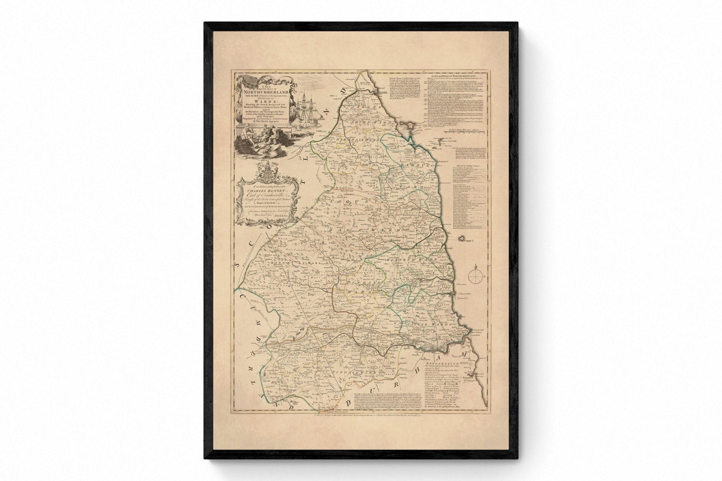 Northumberland Map dated 1760 divided into the wards