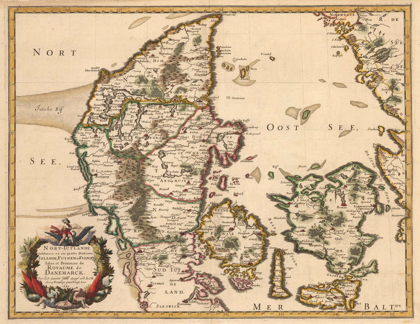 1679 Nort-Iutlande Subdiuisee en ses Quatre Dioeceses...Danemarck