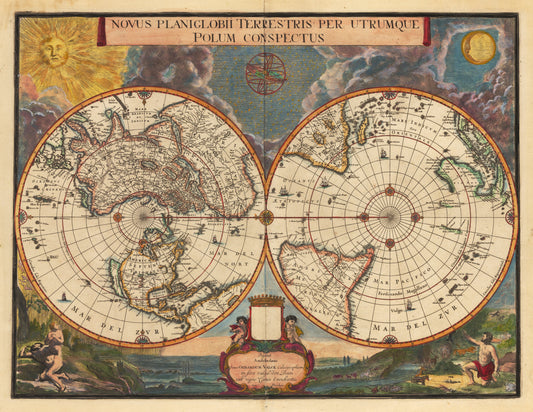 1695 Novus Planiglobii Terrestris Per Utrumque Polum Conspectus