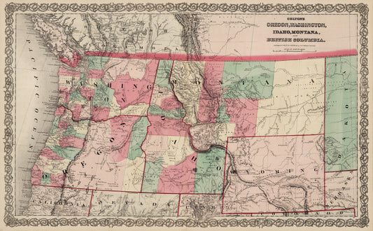 1869 Colton's Oregon, Washington, Idaho, Montana and British Columbia.