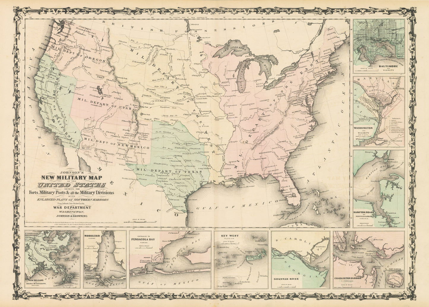 1861 Johnson's New Military Map of the United States...