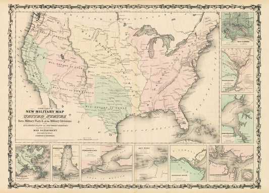 1861 Johnson's New Military Map of the United States...