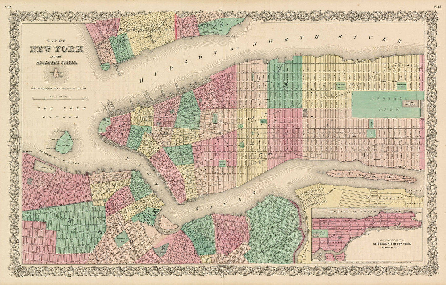1856 Map of New York and the Adjacent Cities