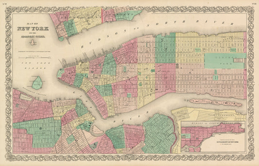 1856 Map of New York and the Adjacent Cities