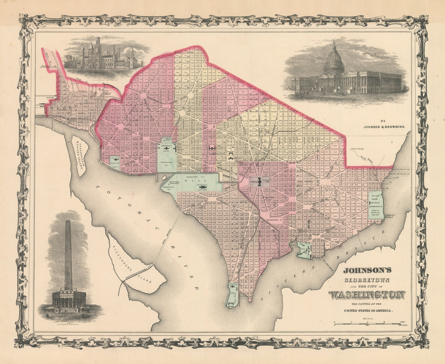 1861 Johnson's Georgetown and the City of Washington the Capitol of the United States of America