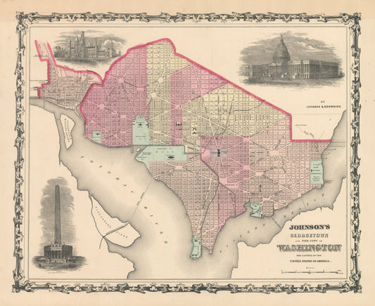 1861 Johnson's Georgetown and the City of Washington the Capitol of the United States of America