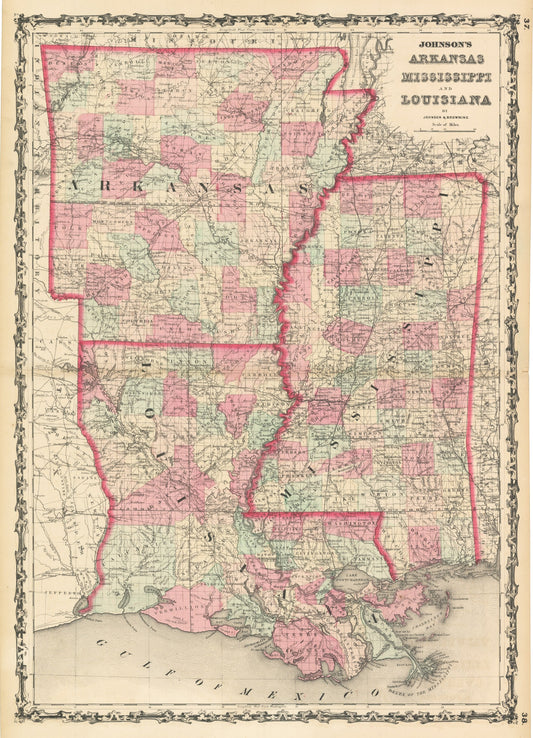 1861 Johnson's Arkansas Mississippi and Louisiana
