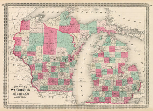 1866 Johnson's Wisconsin and Michigan