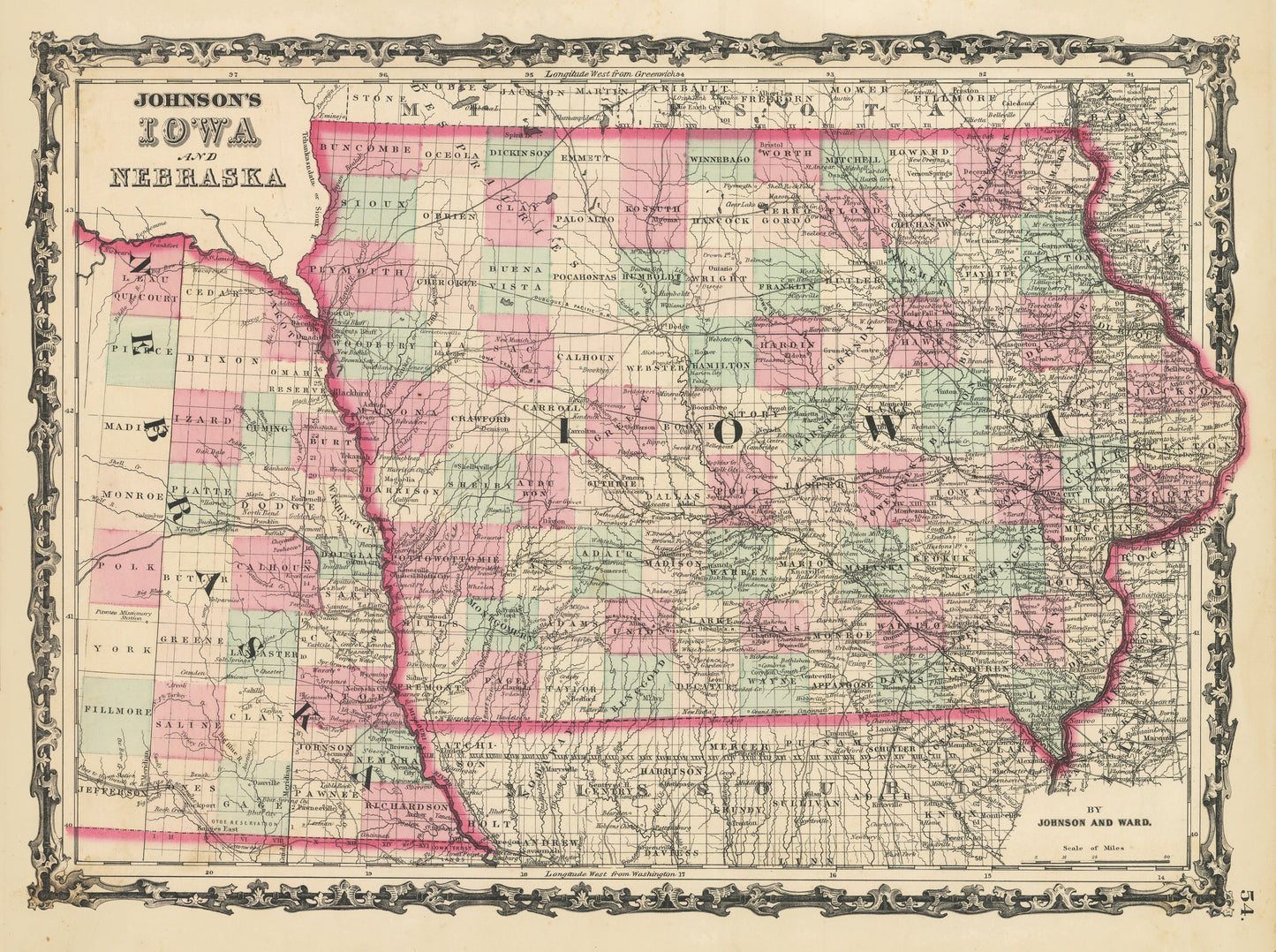 1862 Johnson's Iowa and Nebraska