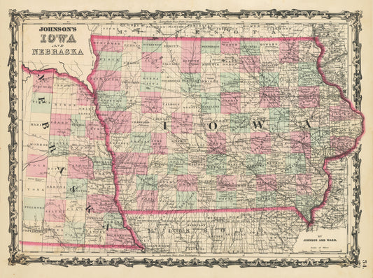1862 Johnson's Iowa and Nebraska