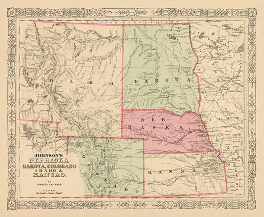 1863 Johnson's Nebraska, Dakota, Colorado, Idaho & Kansas
