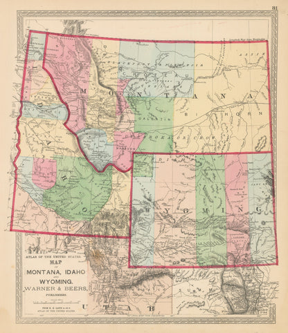 1872 Map of Montana, Idaho, and Wyoming