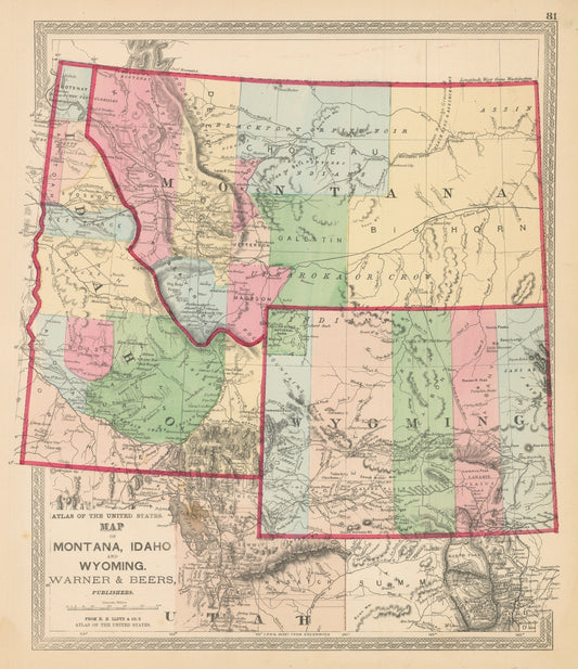1872 Map of Montana, Idaho, and Wyoming