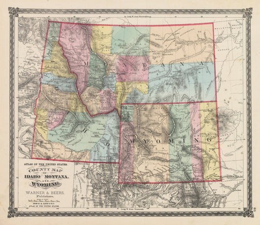 1875 County Map of Idaho, Montana, and Wyoming