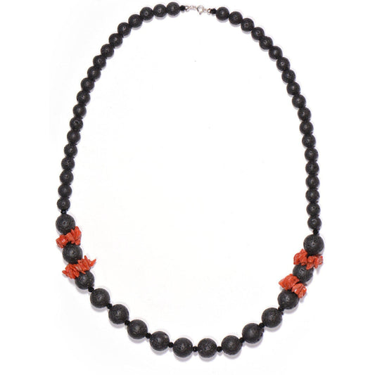 Collana con Pietra Lavica, Corallo rosso ed Onice