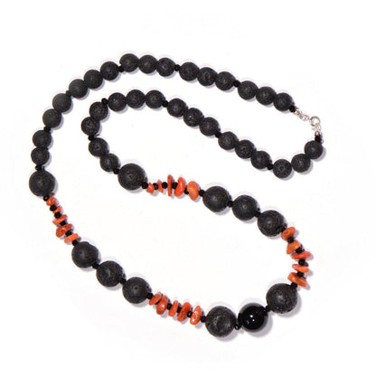 Collana con Pietra Lavica, Corallo rosso ed Onice
