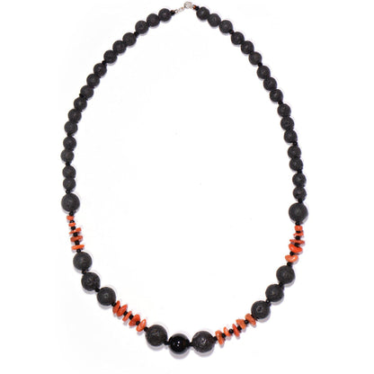 Collana con Pietra Lavica, Corallo rosso ed Onice