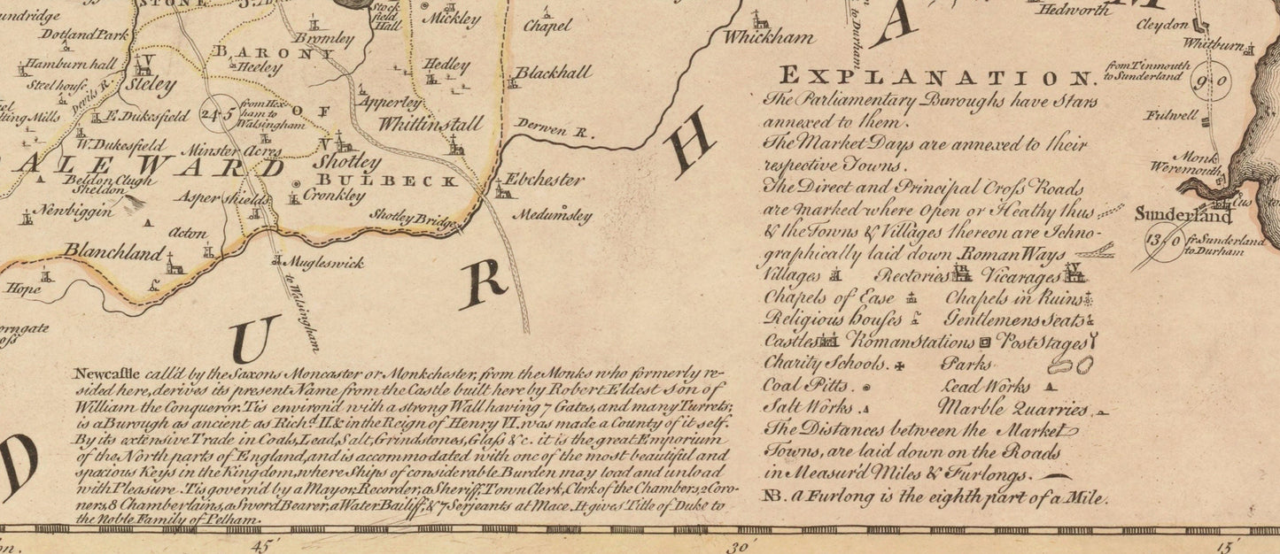 Northumberland Map dated 1760 divided into the wards