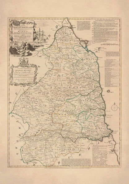 Northumberland Map dated 1760 divided into the wards