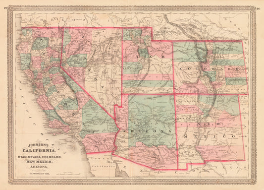 1872 Johnson's California also Utah, Nevada, Colorado New Mexico and Arizona