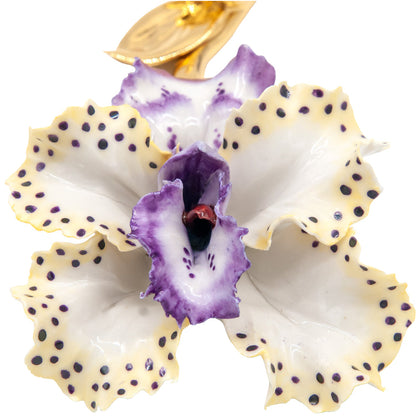 Orchidea con gambo oro in porcellana di Capodimonte