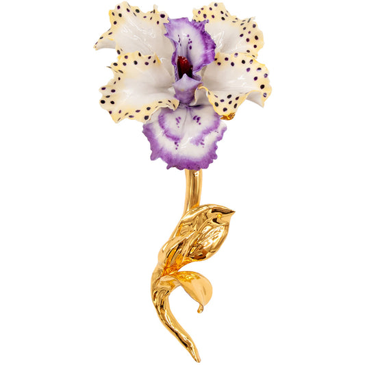 Orchidea con gambo oro in porcellana di Capodimonte