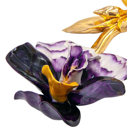 Orchidea viola con gambo oro in porcellana di Capodimonte