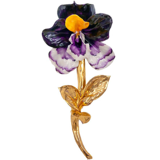 Orchidea viola con gambo oro in porcellana di Capodimonte